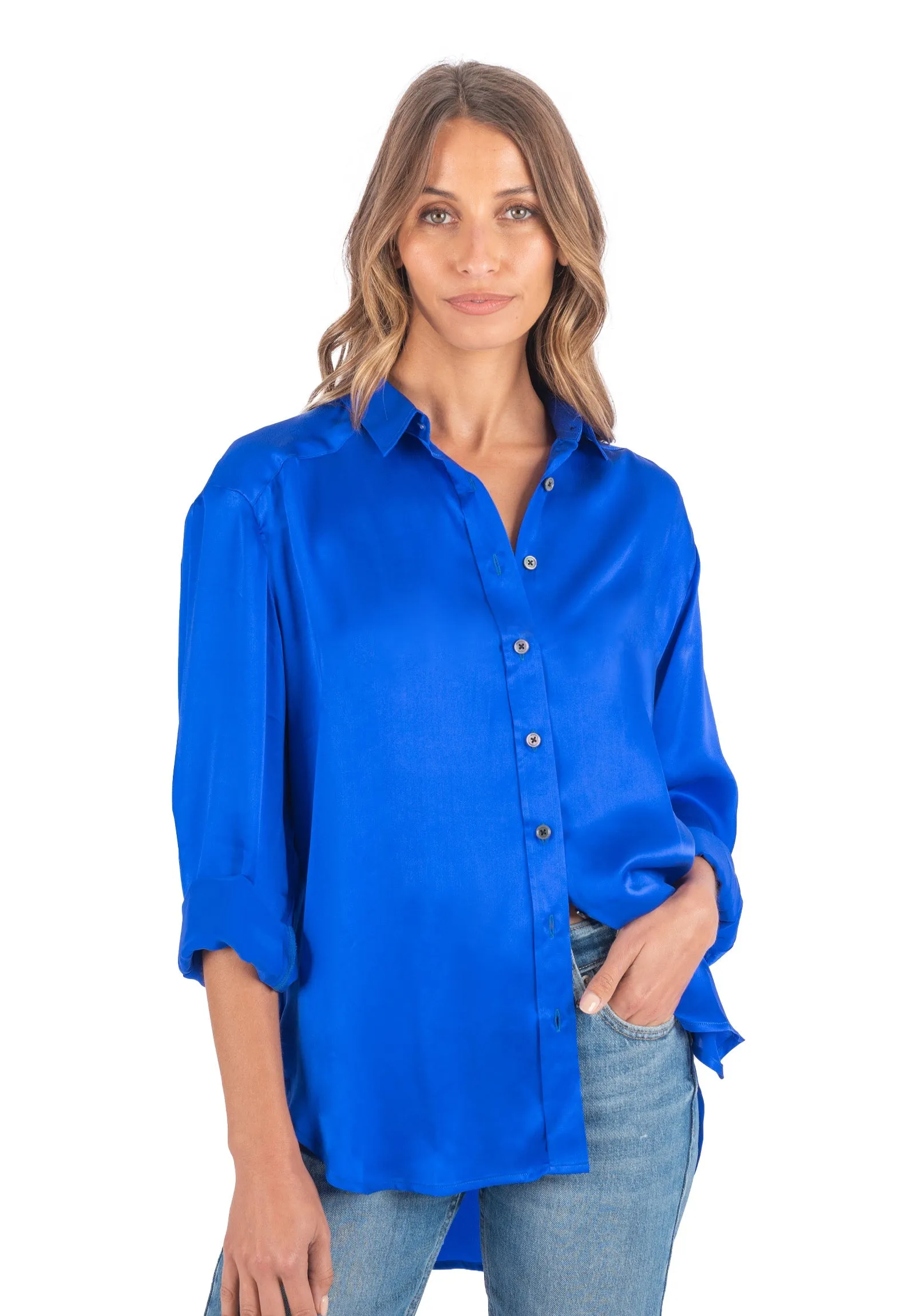 Soie Cobalt Blue Oversized 100% Silk Shirt