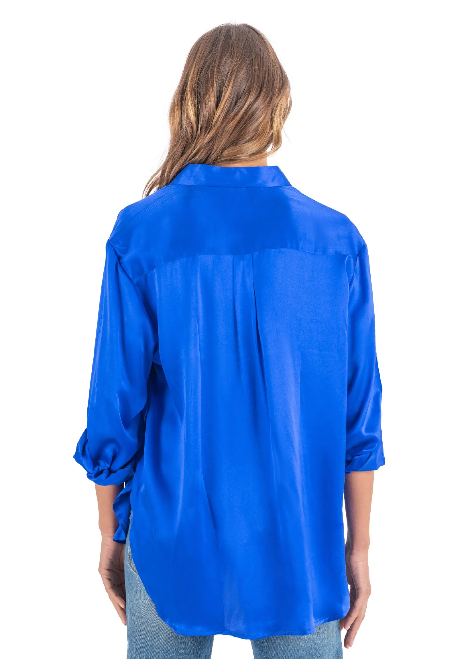 Soie Cobalt Blue Oversized 100% Silk Shirt