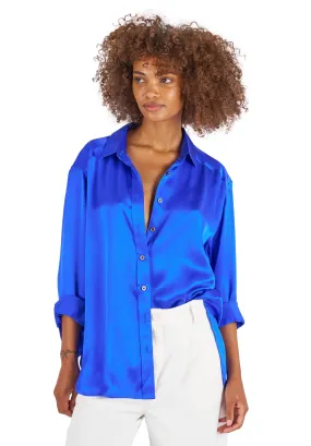 Soie Cobalt Blue Oversized 100% Silk Shirt