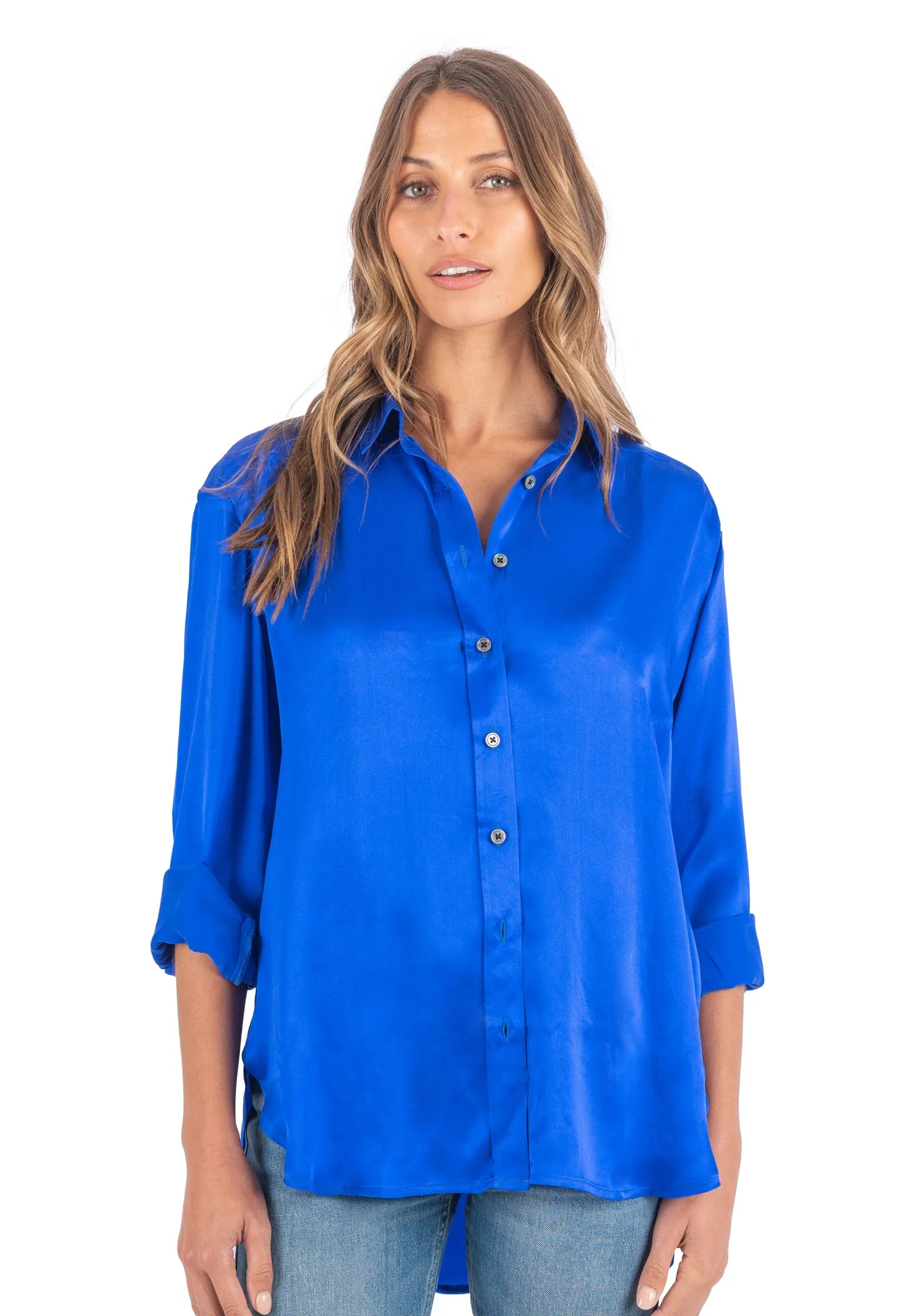 Soie Cobalt Blue Oversized 100% Silk Shirt