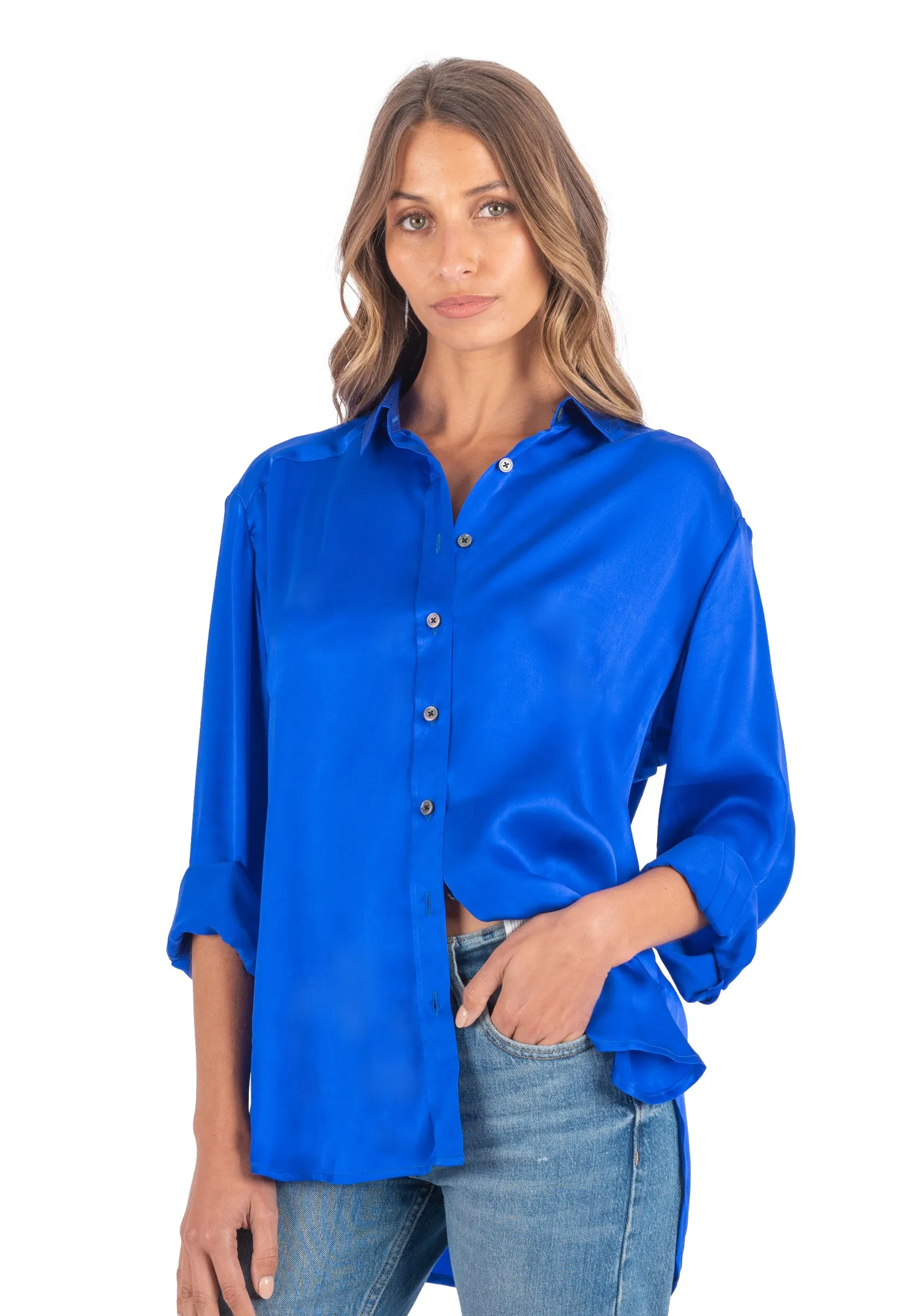 Soie Cobalt Blue Oversized 100% Silk Shirt