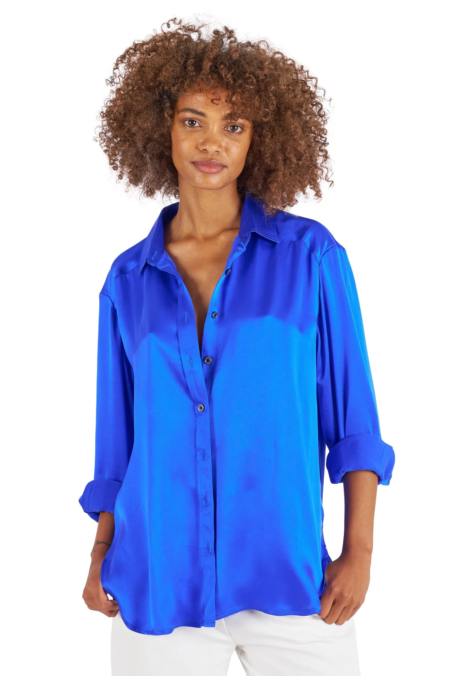 Soie Cobalt Blue Oversized 100% Silk Shirt