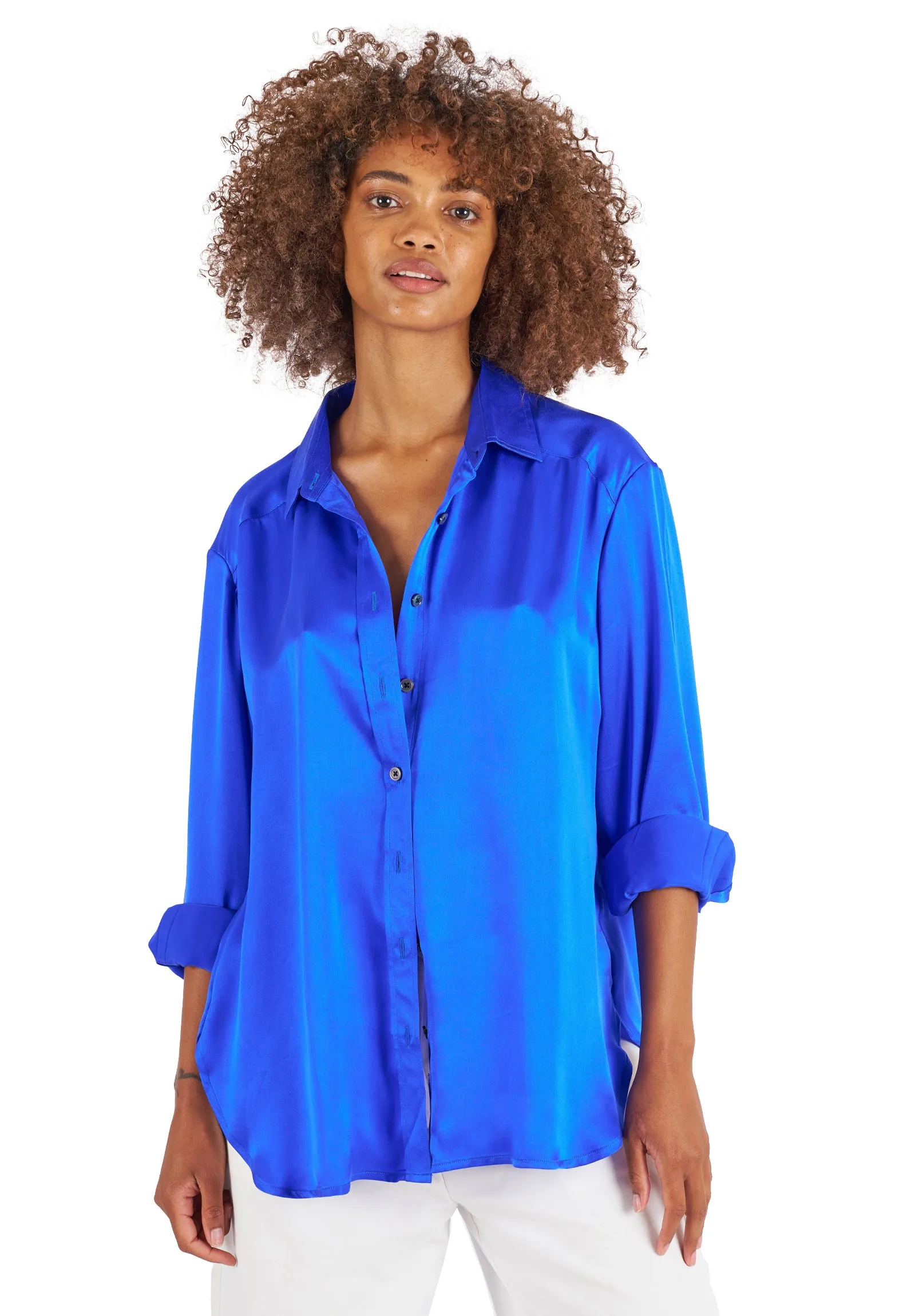 Soie Cobalt Blue Oversized 100% Silk Shirt