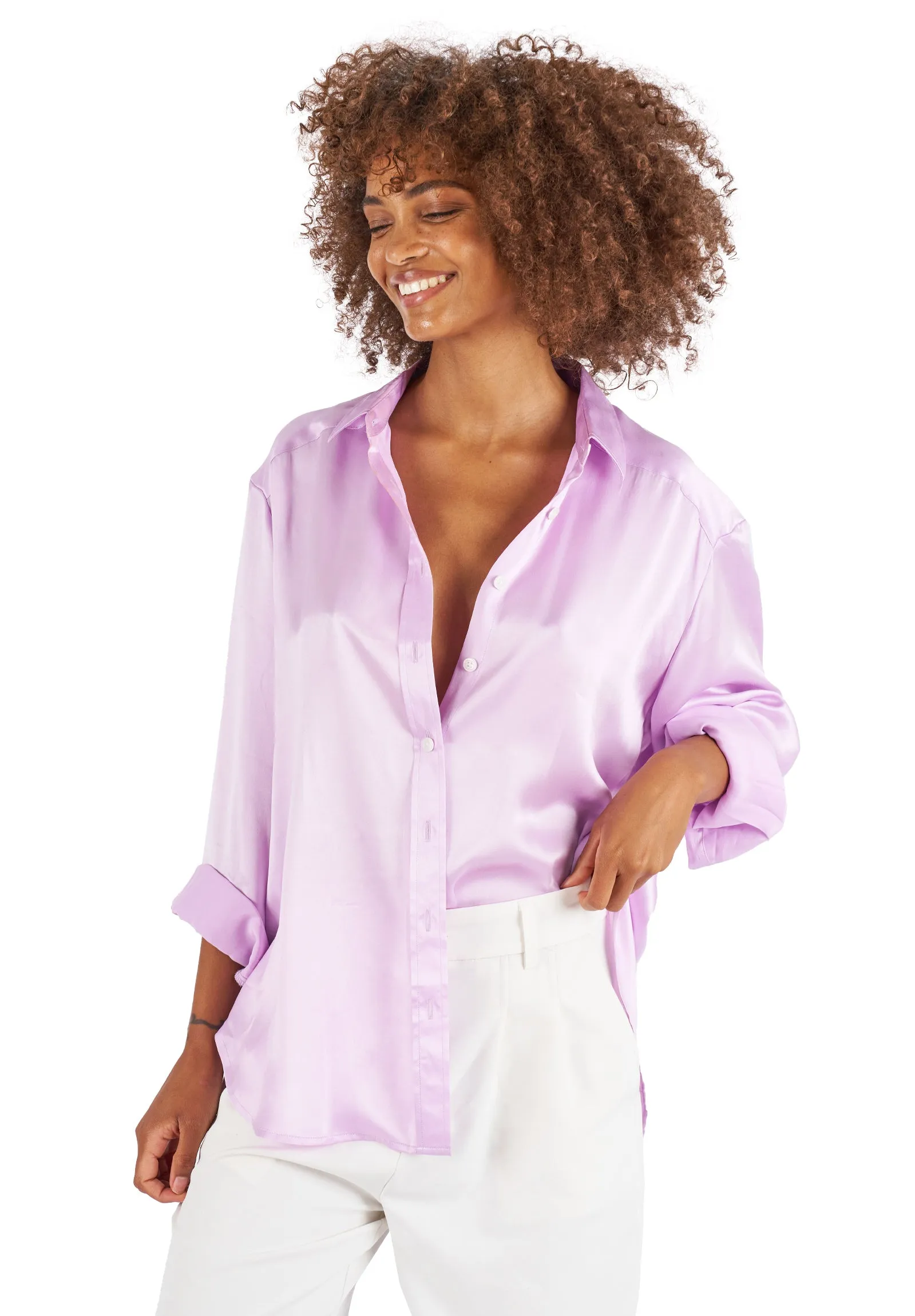 Soie Lilac Oversized 100% Silk Shirt