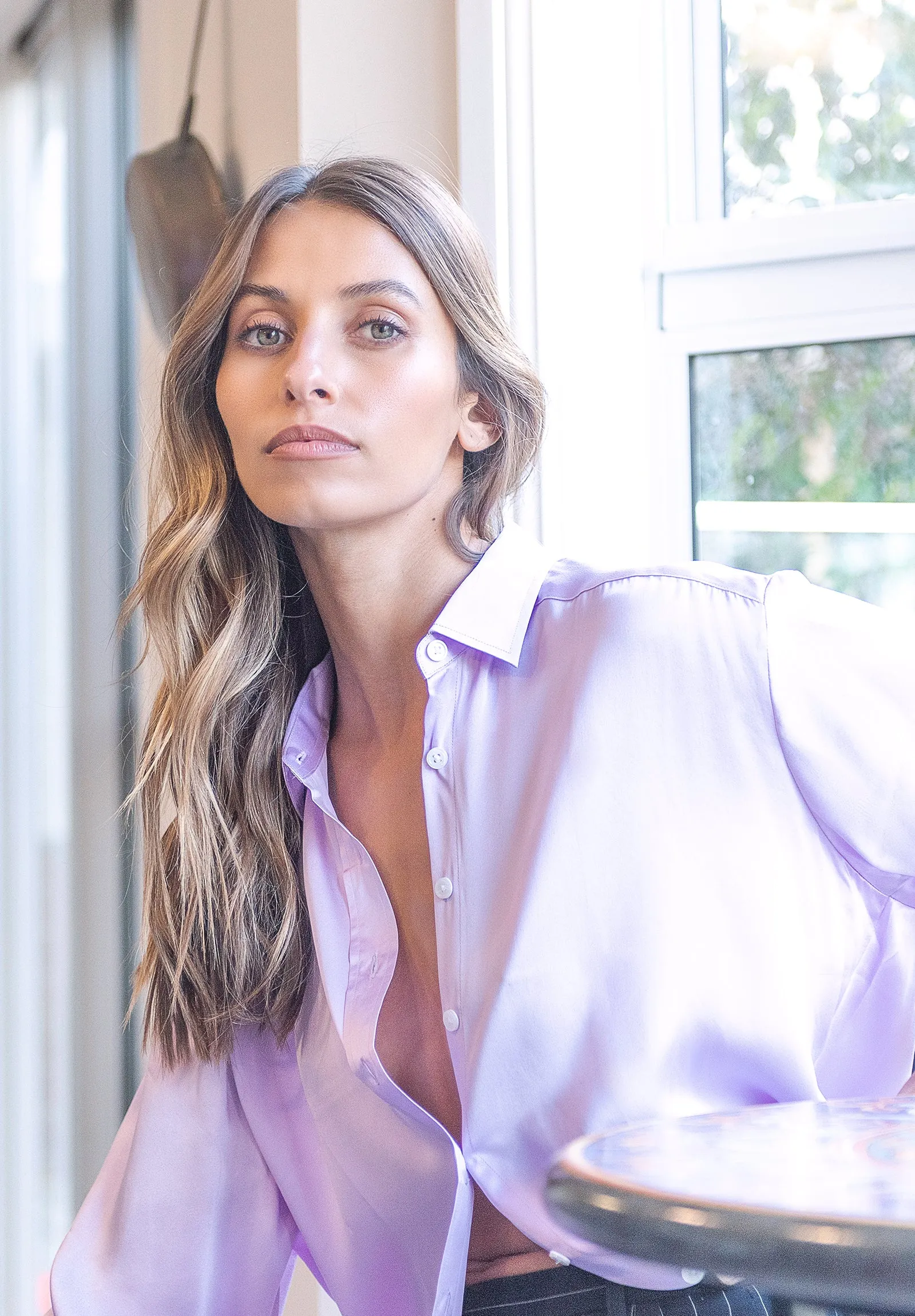 Soie Lilac Oversized 100% Silk Shirt