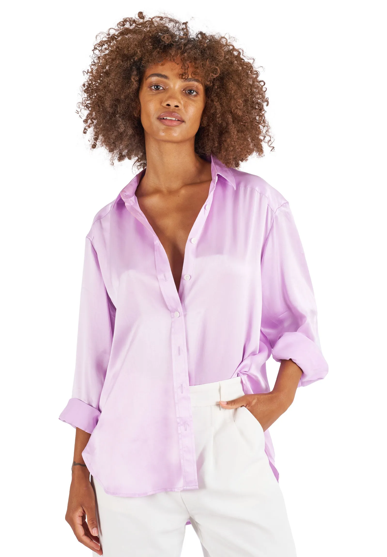 Soie Lilac Oversized 100% Silk Shirt