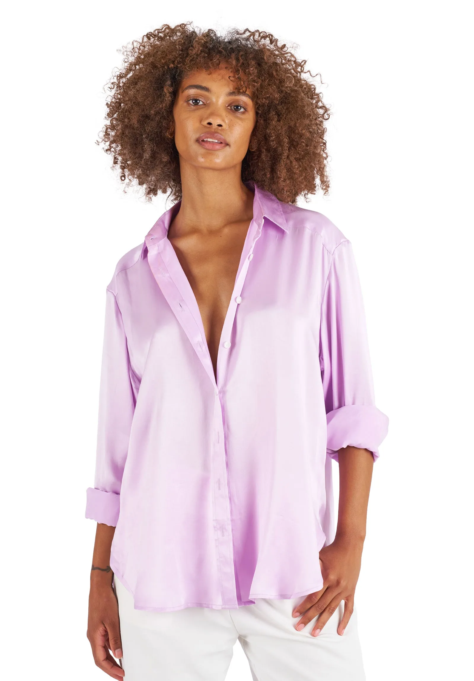 Soie Lilac Oversized 100% Silk Shirt