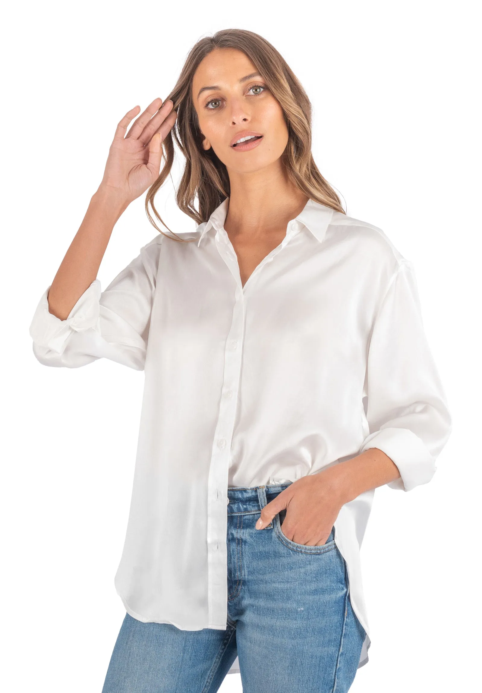 Soie White Oversized 100% Silk Shirt