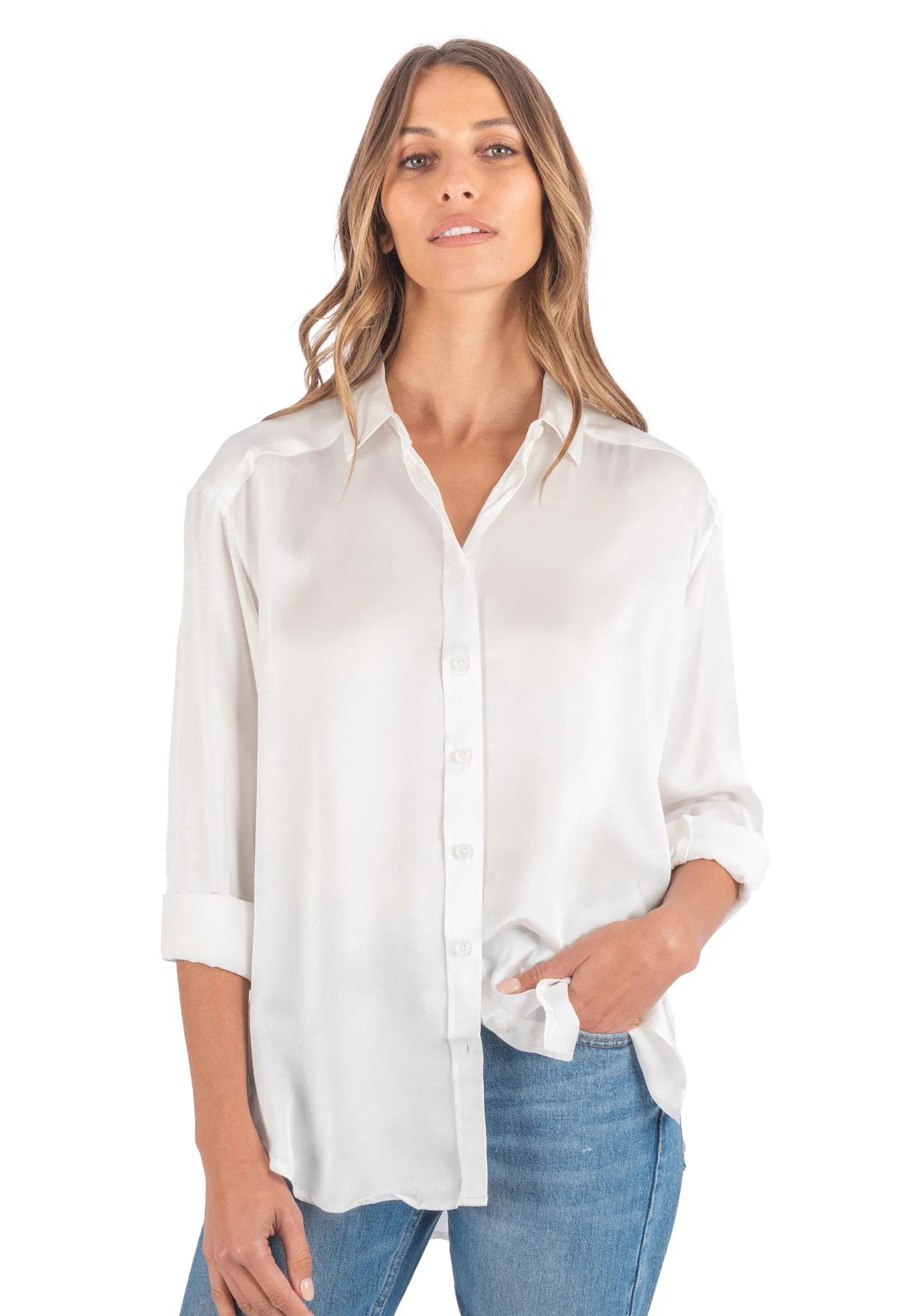 Soie White Oversized 100% Silk Shirt