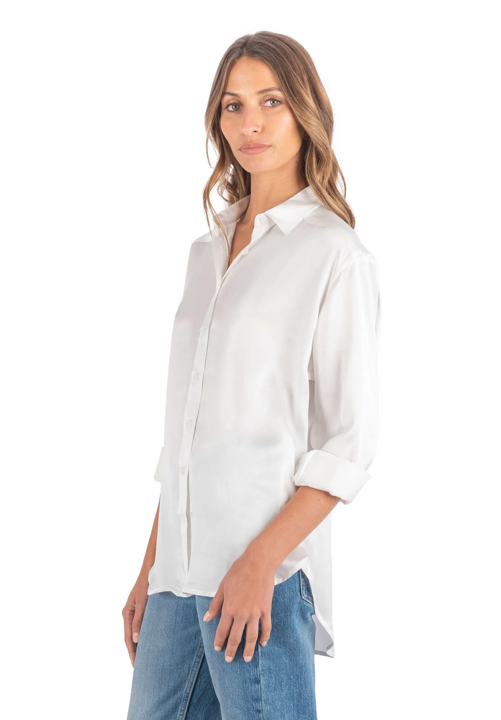 Soie White Oversized 100% Silk Shirt