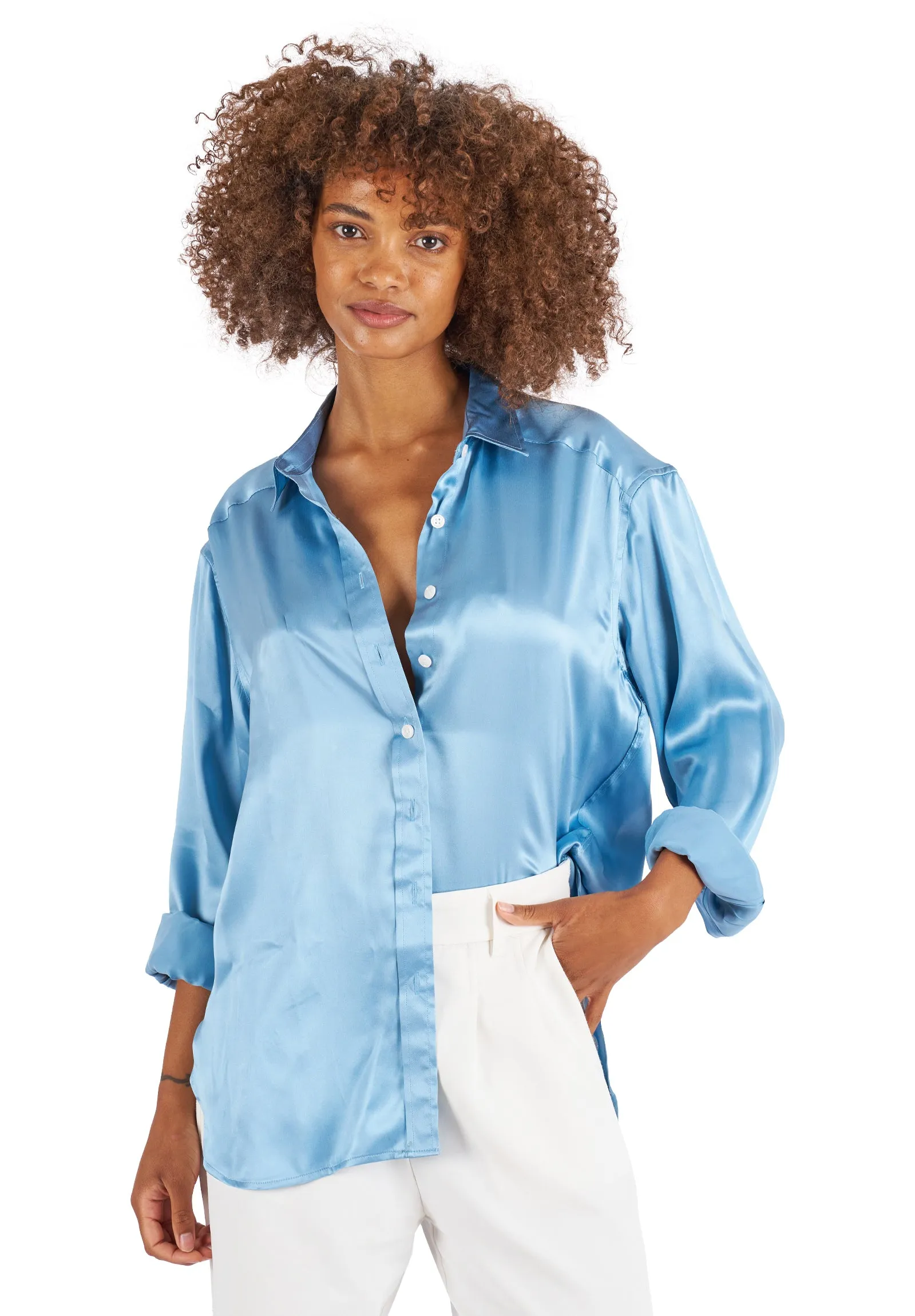 Soie Zenith Blue Oversized 100% Silk Shirt