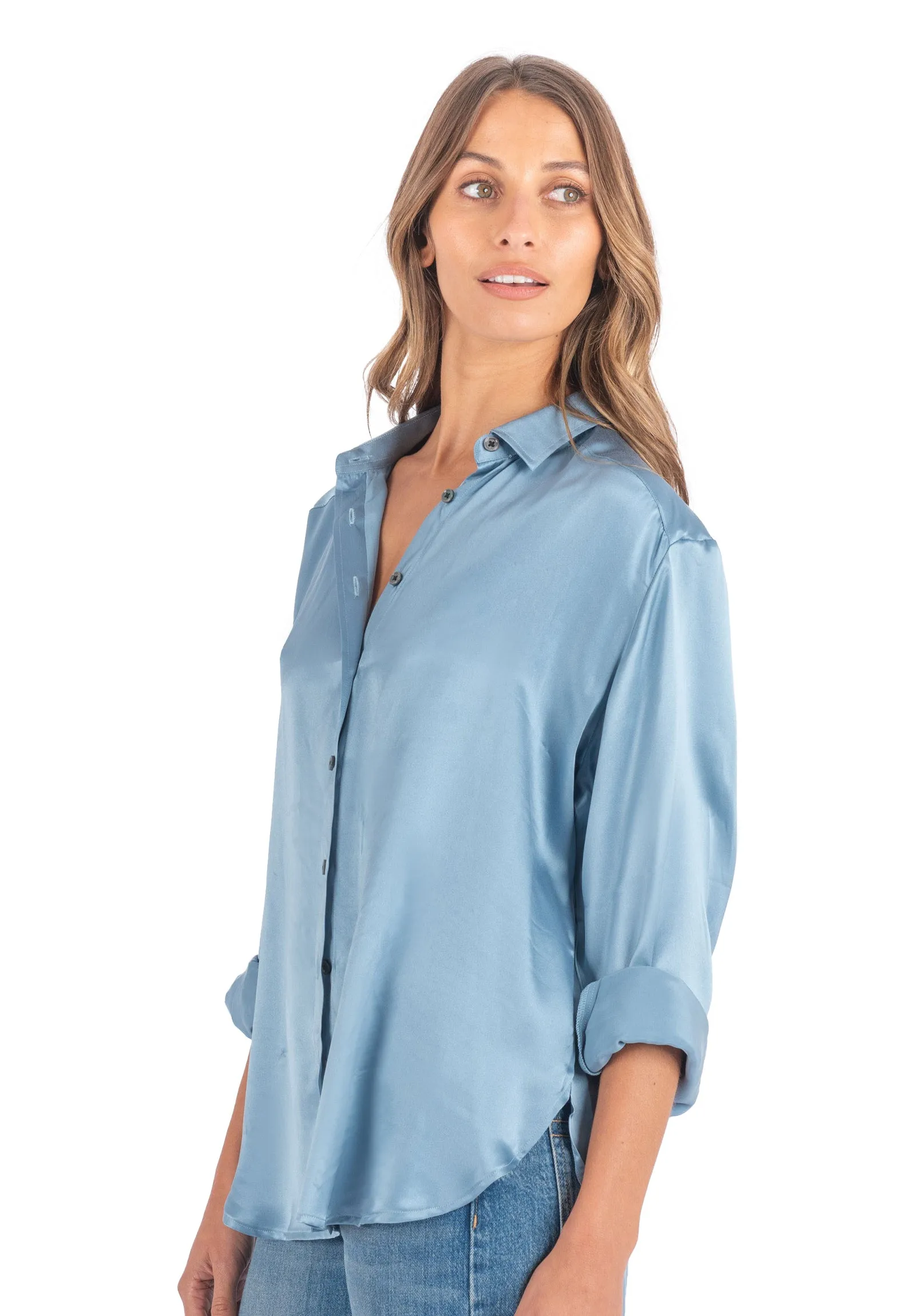 Soie Zenith Blue Oversized 100% Silk Shirt