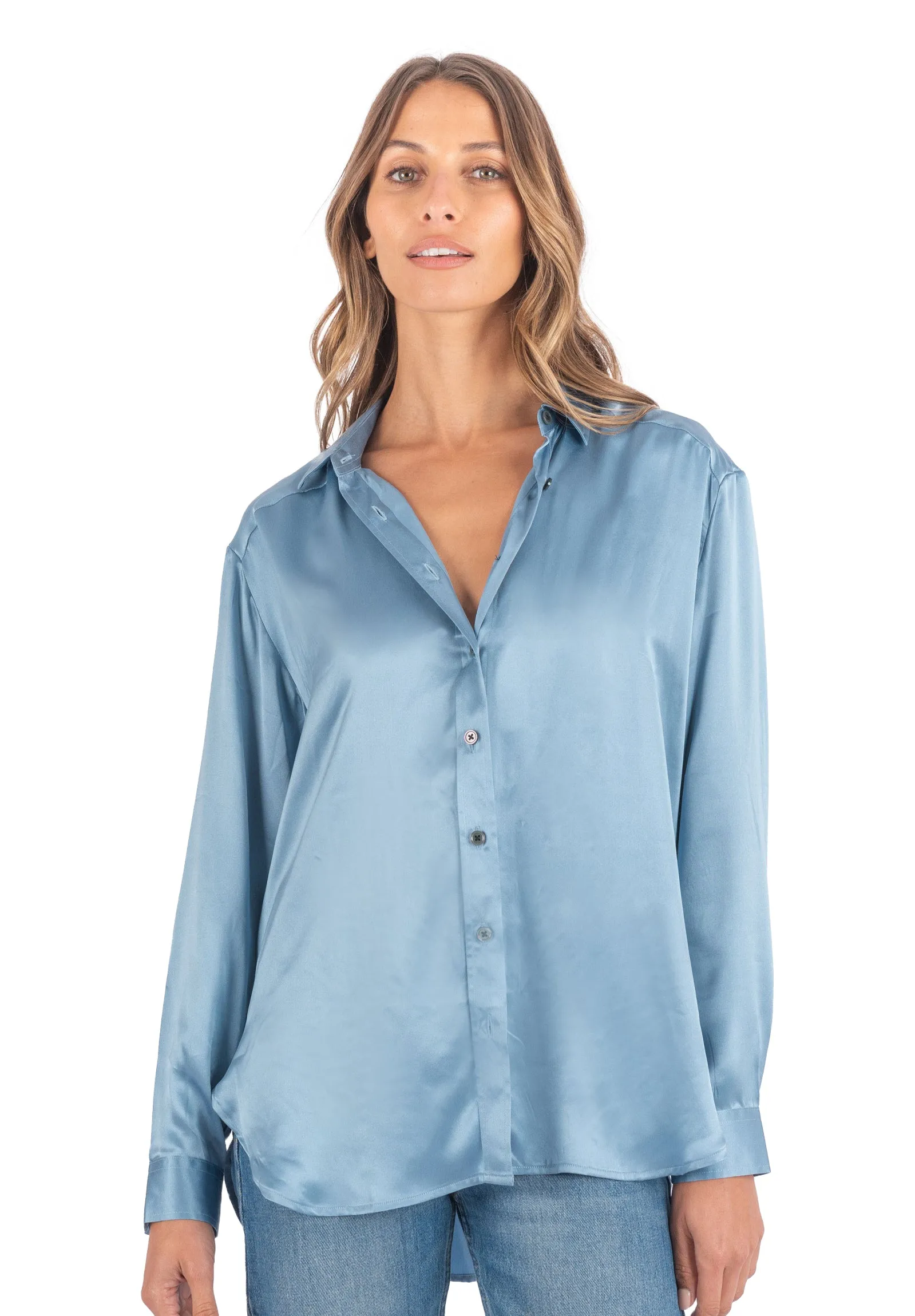 Soie Zenith Blue Oversized 100% Silk Shirt