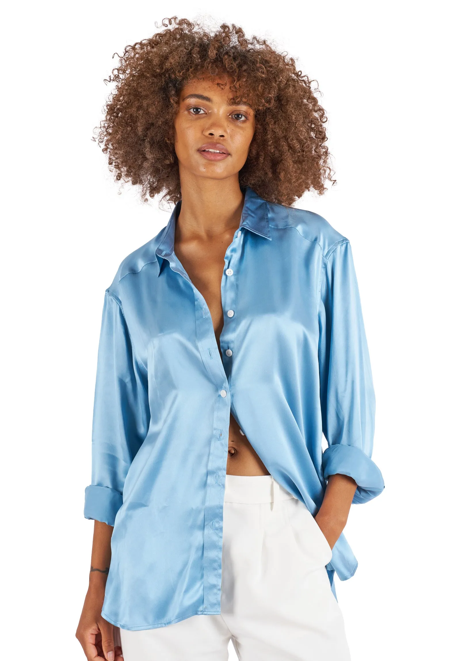 Soie Zenith Blue Oversized 100% Silk Shirt