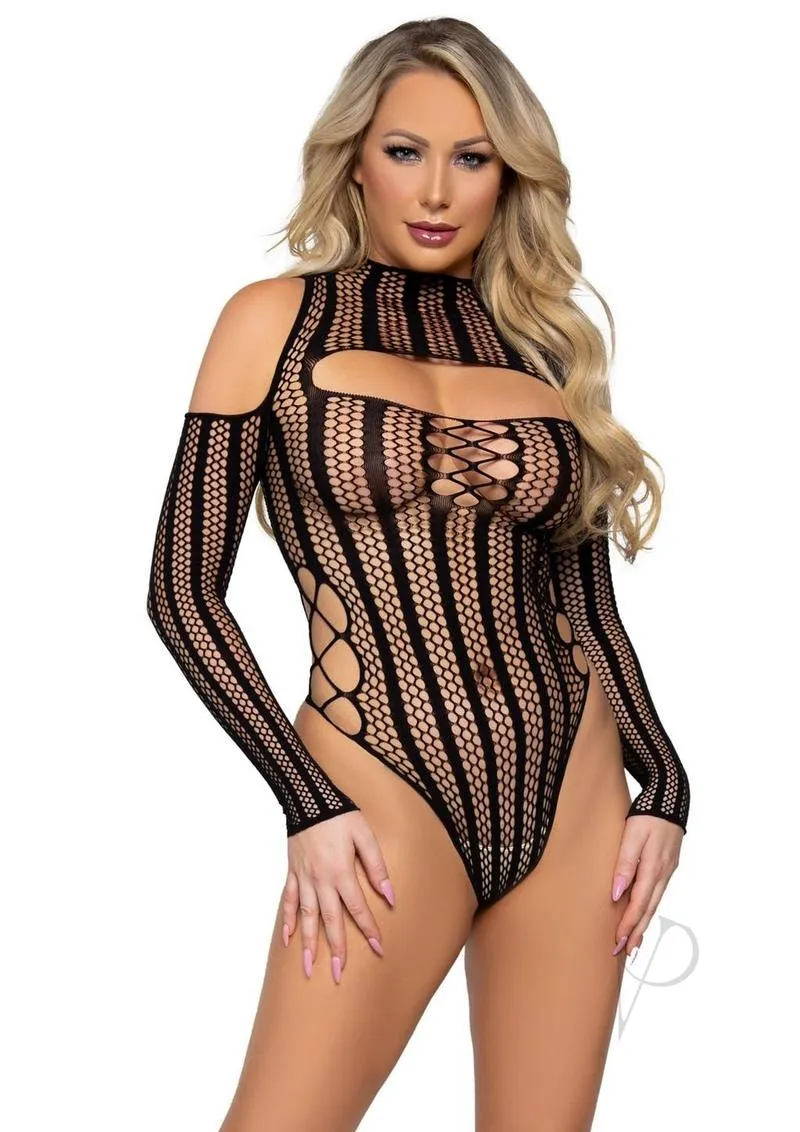 Striped Cold Shoulder Bodysuit Os Blk