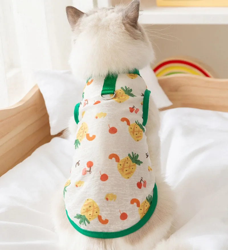 Summer cat breathable thin cute style full print pet Teddy Pomeranian two-legged vest hairless cat blue cat clothes