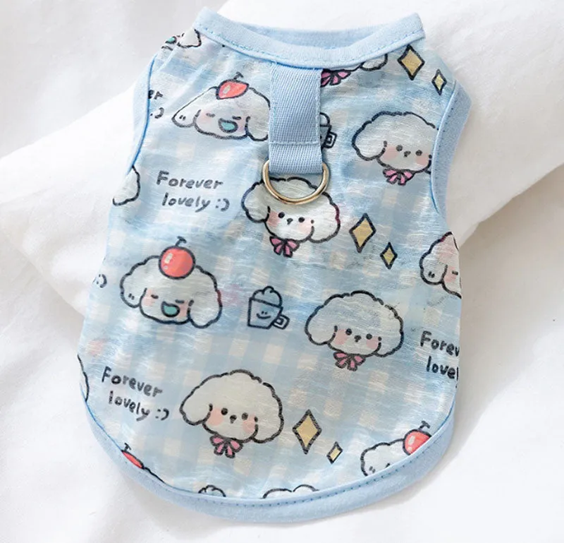 Summer cat breathable thin cute style full print pet Teddy Pomeranian two-legged vest hairless cat blue cat clothes