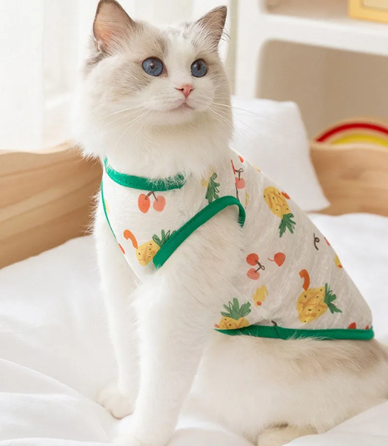 Summer cat breathable thin cute style full print pet Teddy Pomeranian two-legged vest hairless cat blue cat clothes