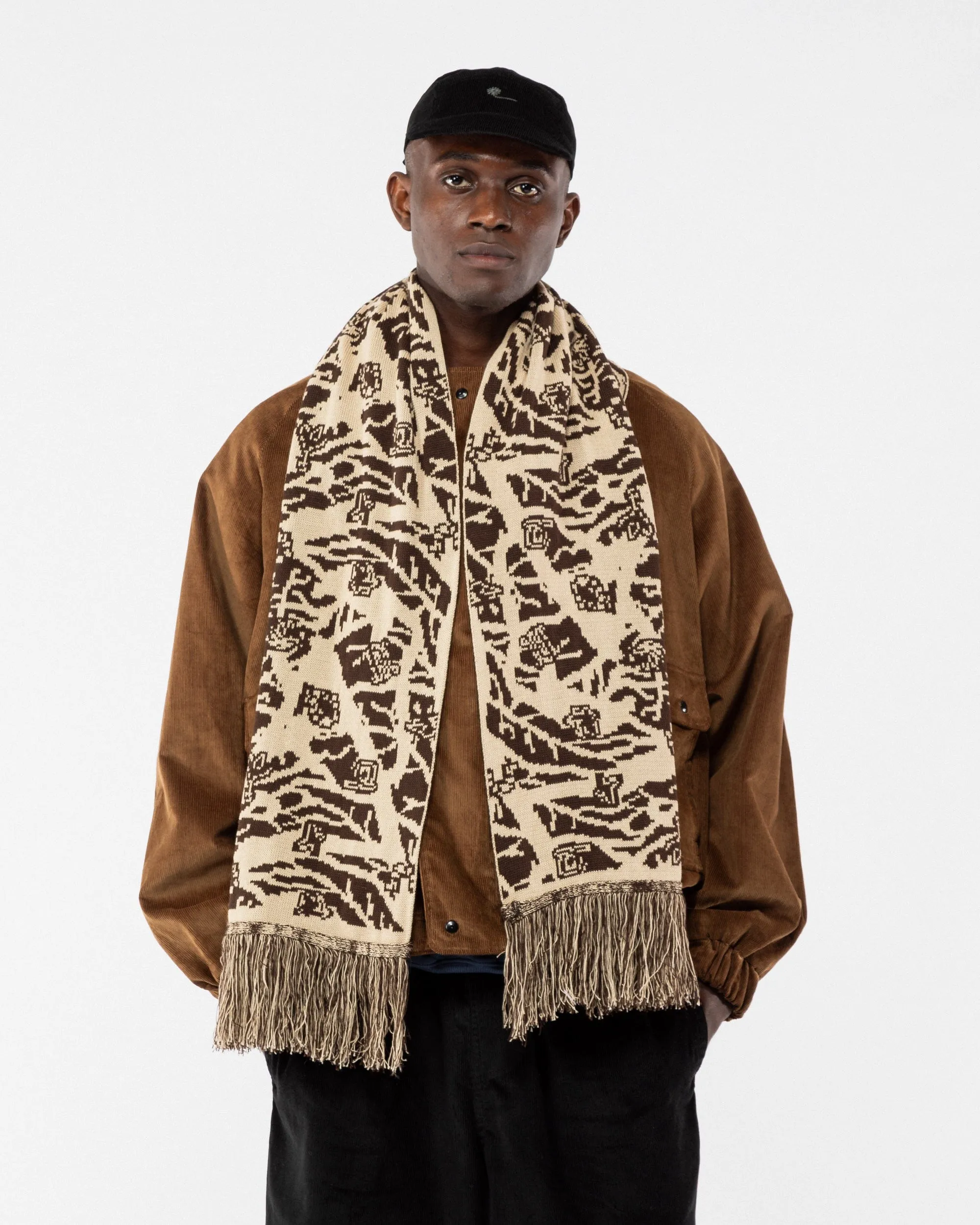 Tassel Scarf Bamba Print - Brown/Natural