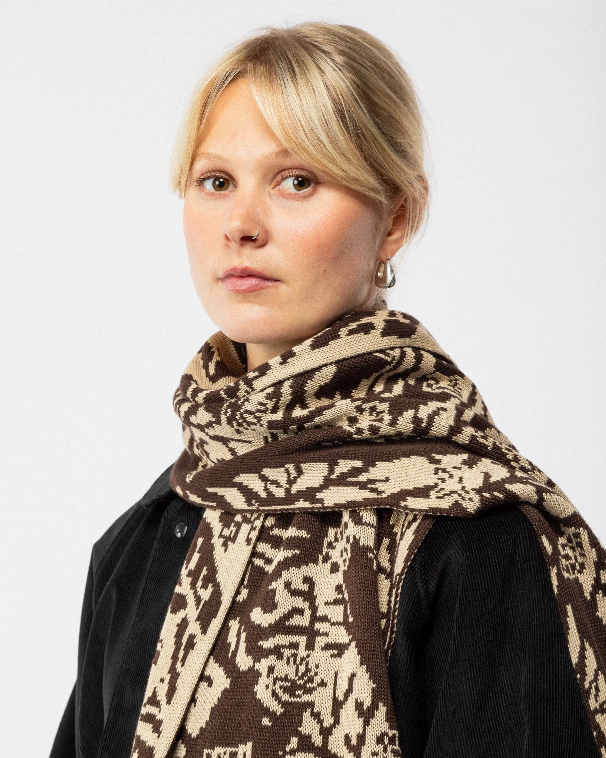 Tassel Scarf Bamba Print - Brown/Natural