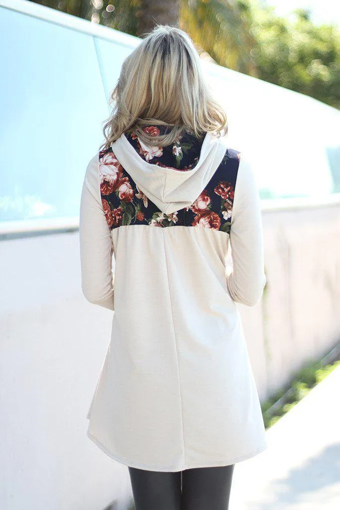 Taupe Floral Hooded Tunic