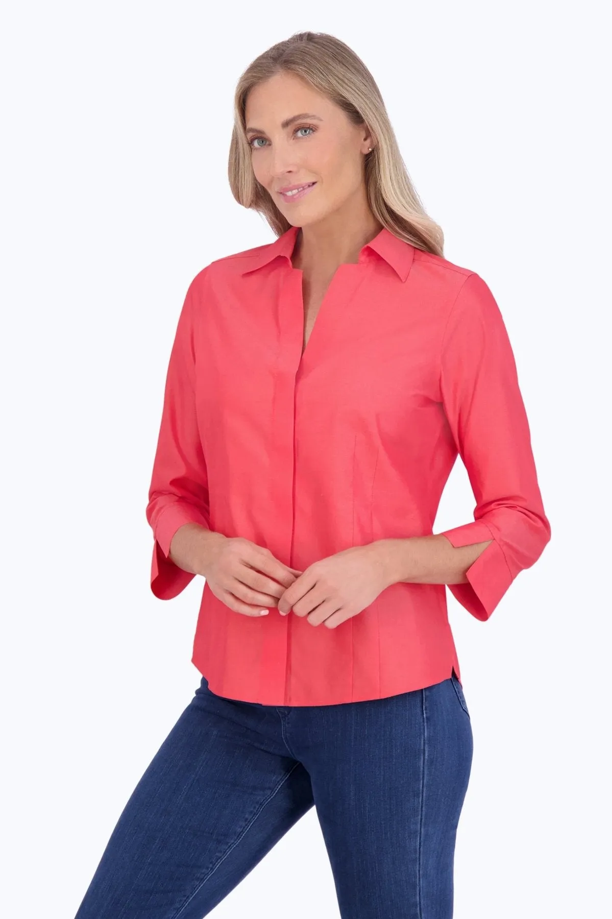 Taylor Pinpoint No Iron 3/4 Sleeve Shirt, Simply Red