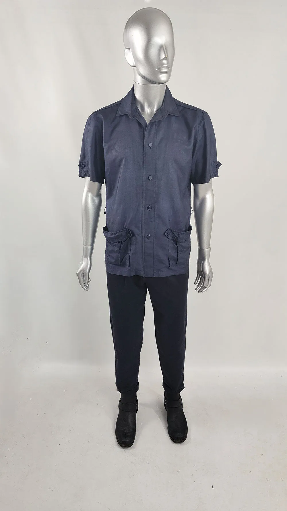 Ted Lapidus Vintage Mens Short Sleeve Pure Silk Shirt, 1960s