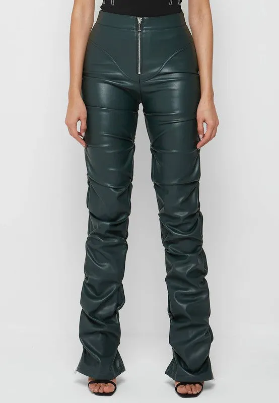 TEEK - OLIVE ZIP FRONT FOLDS PANTS