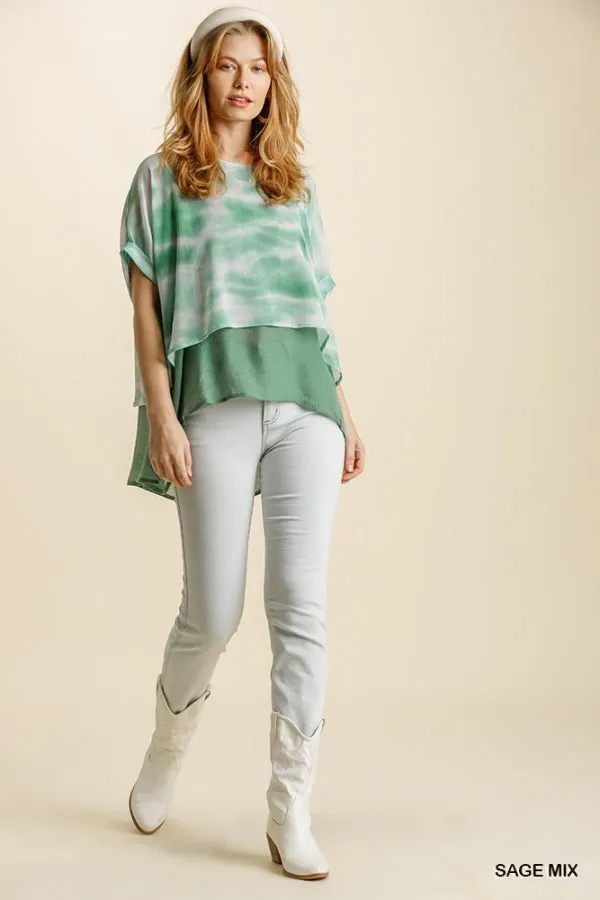 Tie Dye Layered Top, Sage