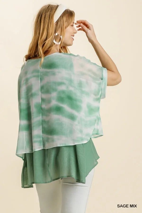 Tie Dye Layered Top, Sage