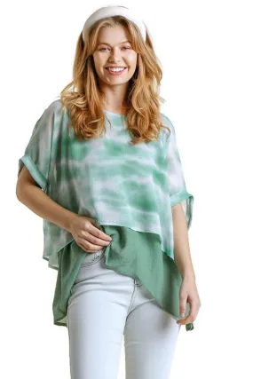 Tie Dye Layered Top, Sage