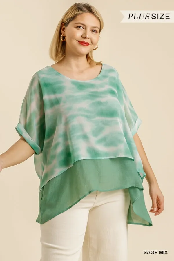 Tie Dye Layered Top, Sage