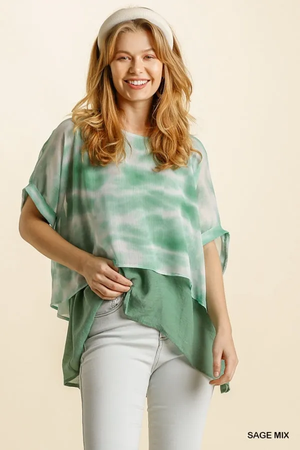 Tie Dye Layered Top, Sage