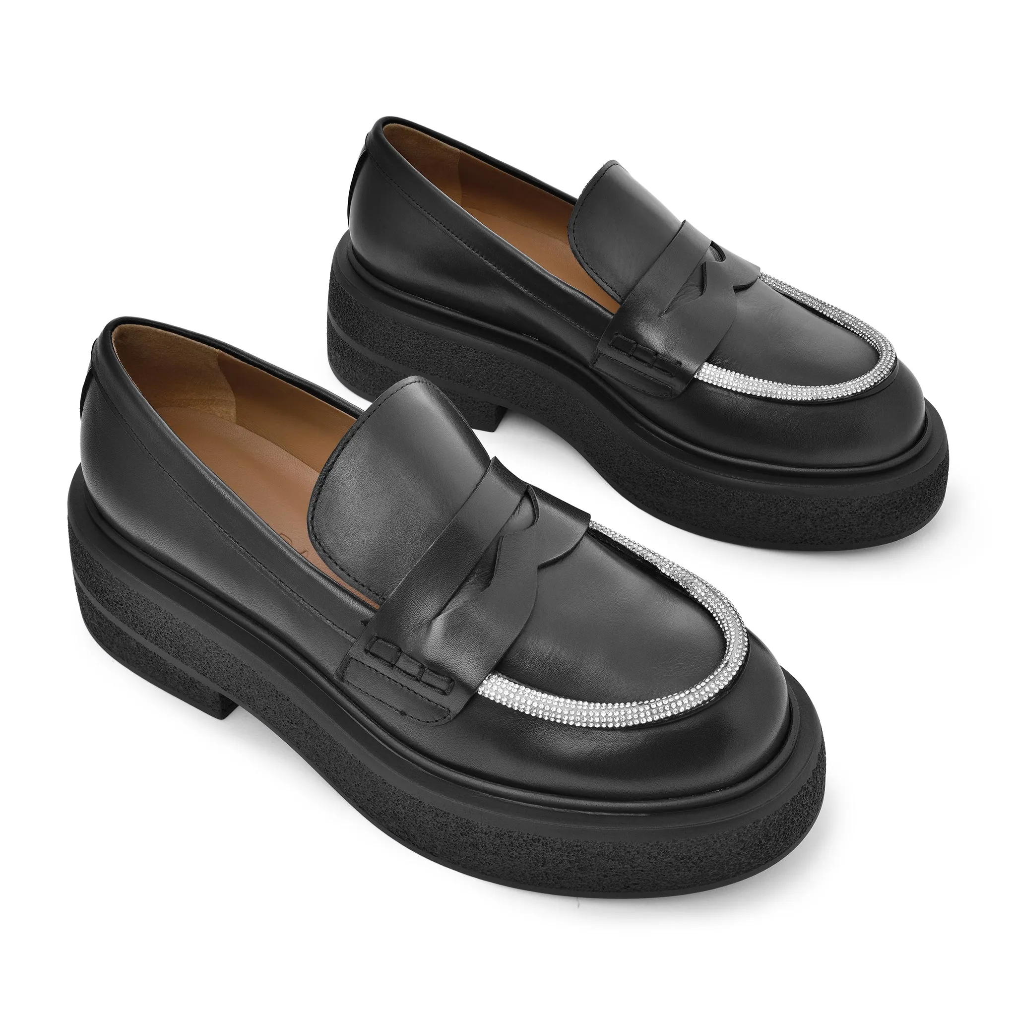 Tomi Strass Black Leather Chunky Loafers