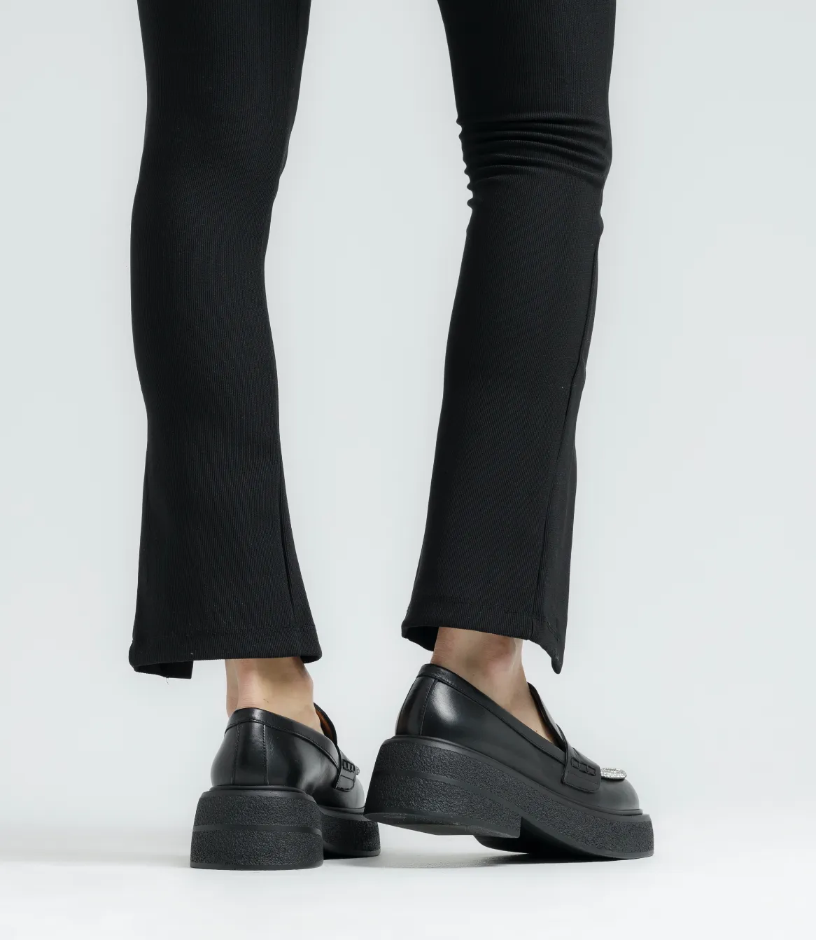 Tomi Strass Black Leather Chunky Loafers