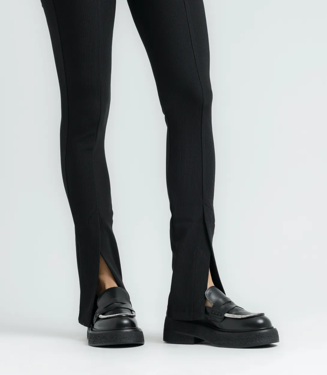 Tomi Strass Black Leather Chunky Loafers