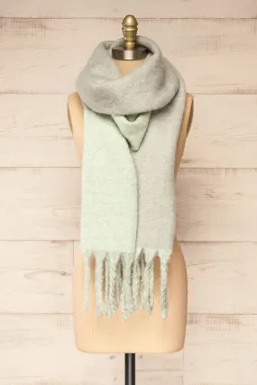 Tostado Mint | Soft Fuzzy Knitted Mint & Grey Scarf