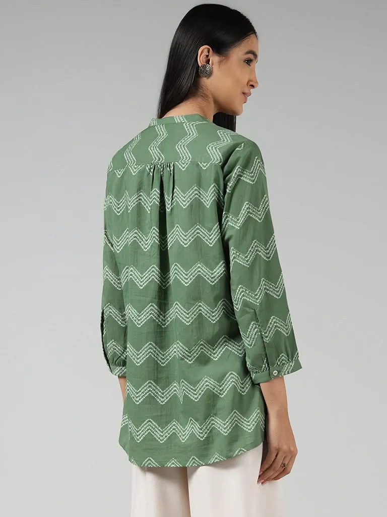 Utsa Dark Green Printed Cotton Tunic