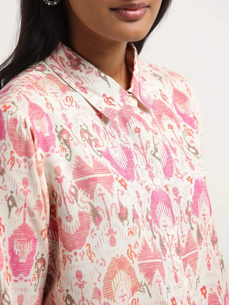 Utsa Pink Ikkat Printed Cotton Tunic