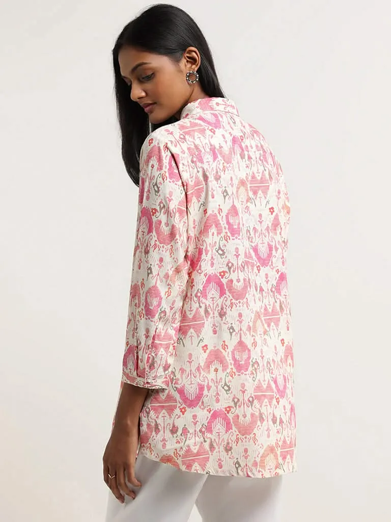 Utsa Pink Ikkat Printed Cotton Tunic