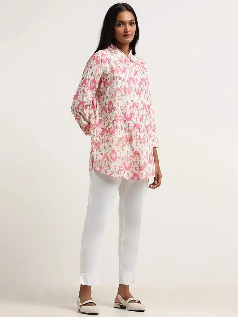 Utsa Pink Ikkat Printed Cotton Tunic