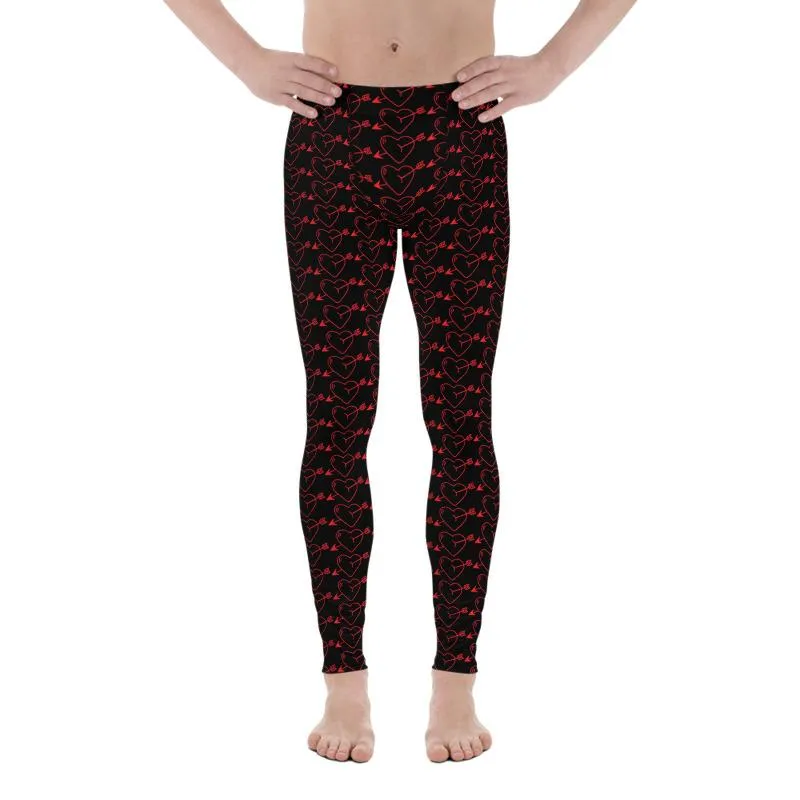 Vday Meggings, Designer Heart Shape With Arrows Valentines Day For Men Men's Leggings-Made in USA/ EU