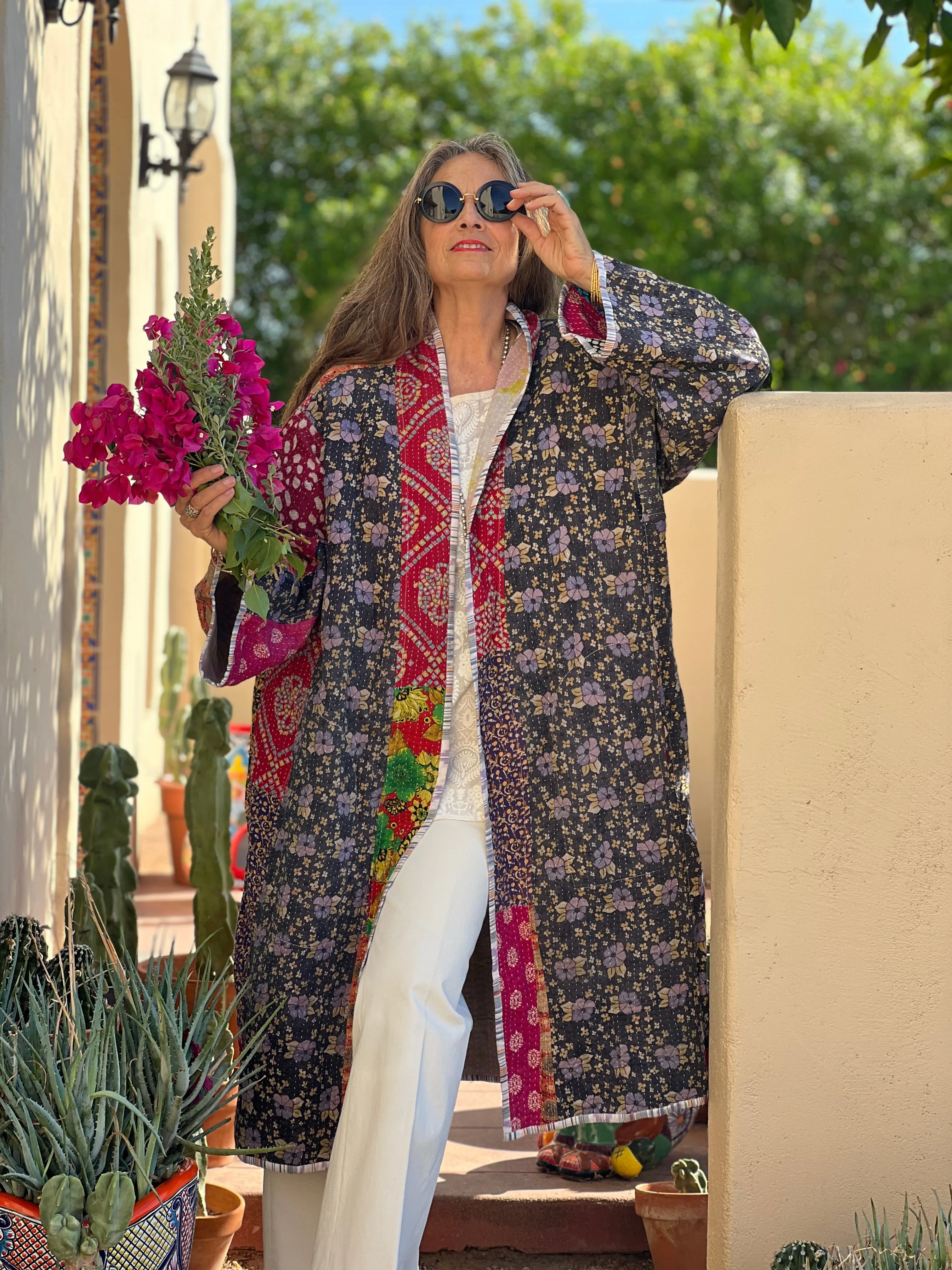 Veda Cotton Vintage Quilted Kantha Coat ONE OF KIND