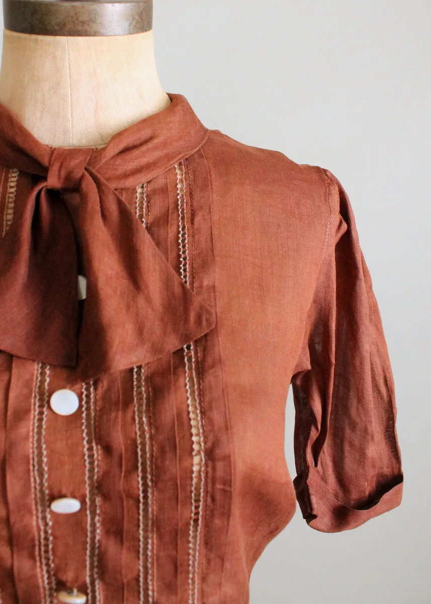 Vintage 1930s Brown Linen Sportswear Shirt