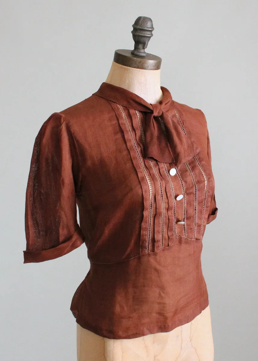 Vintage 1930s Brown Linen Sportswear Shirt