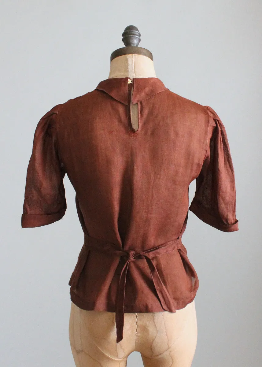 Vintage 1930s Brown Linen Sportswear Shirt