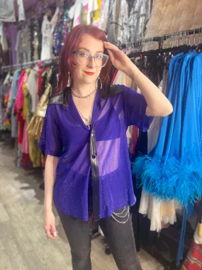 Vintage 90s Shiny Sparkly Sheer Purple Shirt