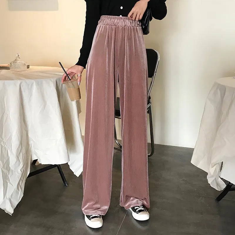 Vintage Velvet High Elastic Waist Loose Pants