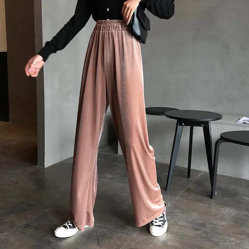 Vintage Velvet High Elastic Waist Loose Pants