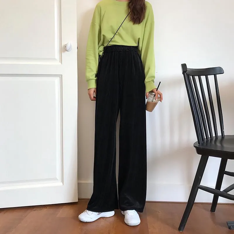 Vintage Velvet High Elastic Waist Loose Pants